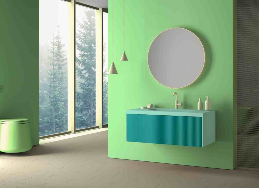 Meuble salle de bain bois vert foncé